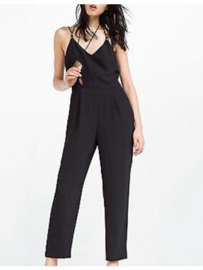 Zara Black Sleeveless V-Neck Jumpsuit with Strappy Detail